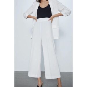 ZARA Woman White High Waisted Wide Leg Culottes Cropped Pant